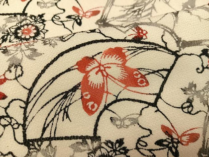 平和屋着物●上質な小紋　型染め　地紙花蝶文　鬼しぼ縮緬　正絹　逸品　AABF9599ph