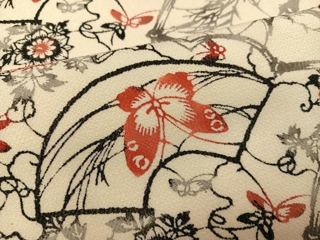 平和屋着物●上質な小紋　型染め　地紙花蝶文　鬼しぼ縮緬　正絹　逸品　AABF9599ph