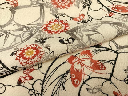 平和屋着物●上質な小紋　型染め　地紙花蝶文　鬼しぼ縮緬　正絹　逸品　AABF9599ph