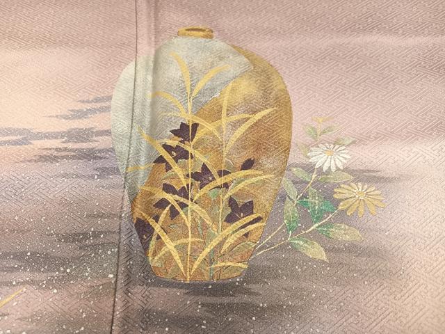 平和屋着物●訪問着　陶器草花文　暈し染め　金彩　正絹　逸品　未使用　AABF9600ph