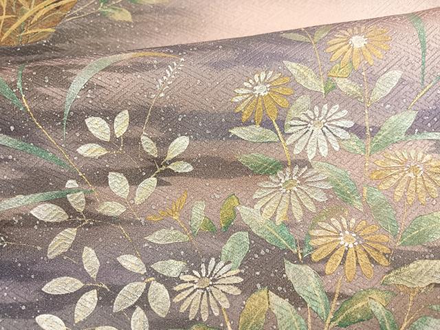 平和屋着物●訪問着　陶器草花文　暈し染め　金彩　正絹　逸品　未使用　AABF9600ph