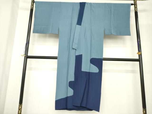 平和屋着物●男性　長襦袢　袷　手描き　絞り　風景文　正絹　逸品　AABF9602ck