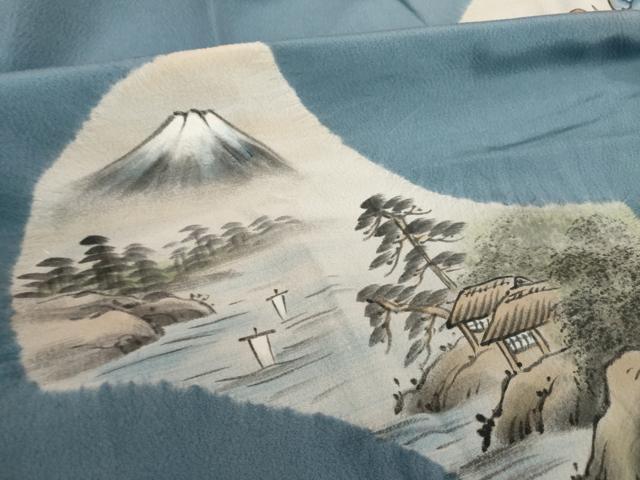 平和屋着物●男性　長襦袢　袷　手描き　絞り　風景文　正絹　逸品　AABF9602ck