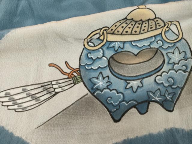 平和屋着物●男性　長襦袢　袷　手描き　絞り　風景文　正絹　逸品　AABF9602ck