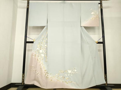 平和屋着物●訪問着　作家物　草花文　暈し染め　金彩　正絹　逸品　AABF9604ck
