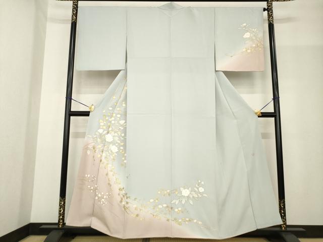 平和屋着物●訪問着　作家物　草花文　暈し染め　金彩　正絹　逸品　AABF9604ck