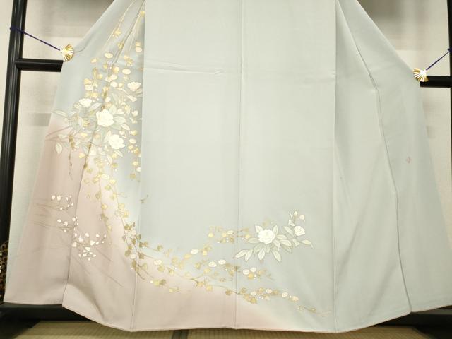 平和屋着物●訪問着　作家物　草花文　暈し染め　金彩　正絹　逸品　AABF9604ck
