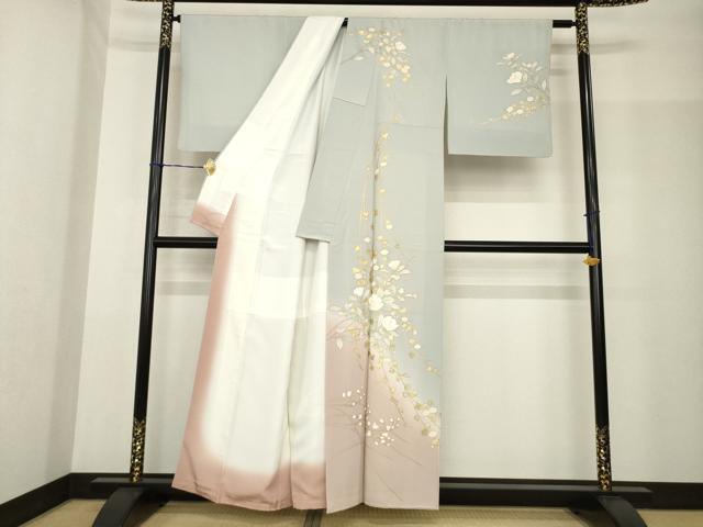 平和屋着物●訪問着　作家物　草花文　暈し染め　金彩　正絹　逸品　AABF9604ck