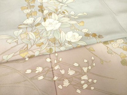 平和屋着物●訪問着　作家物　草花文　暈し染め　金彩　正絹　逸品　AABF9604ck