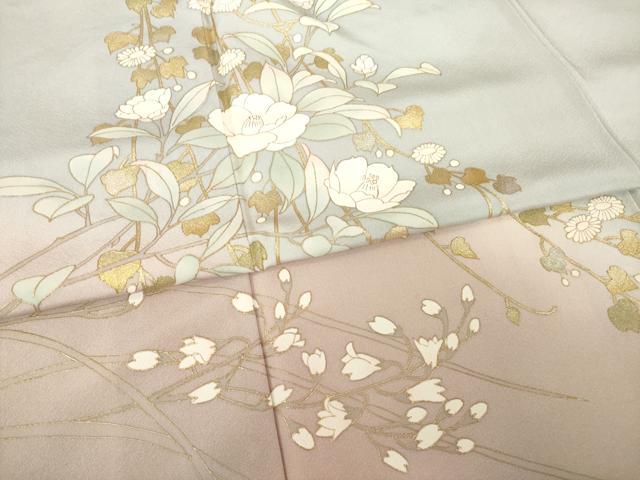 平和屋着物●訪問着　作家物　草花文　暈し染め　金彩　正絹　逸品　AABF9604ck