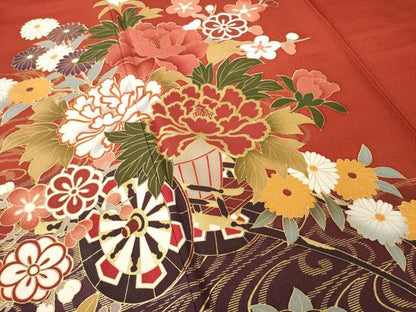 平和屋着物●豪華振袖　花車文　金彩　正絹　逸品　AABF9605ck