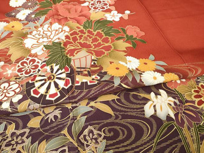 平和屋着物●豪華振袖　花車文　金彩　正絹　逸品　AABF9605ck