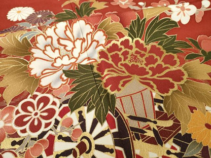 平和屋着物●豪華振袖　花車文　金彩　正絹　逸品　AABF9605ck