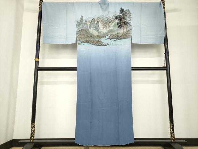 平和屋着物●男性　長襦袢　袷　手描き　風景文　正絹　逸品　AABF9607ck