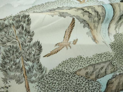 平和屋着物●男性　長襦袢　袷　手描き　風景文　正絹　逸品　AABF9607ck