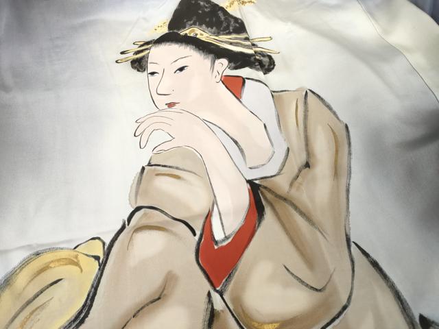 平和屋着物●男性　長襦袢　袷　手描き　女人文　暈し染め　正絹　逸品　AABF9608ck