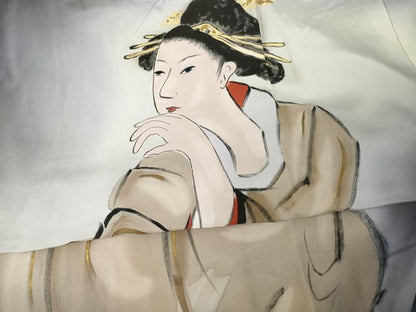 平和屋着物●男性　長襦袢　袷　手描き　女人文　暈し染め　正絹　逸品　AABF9608ck