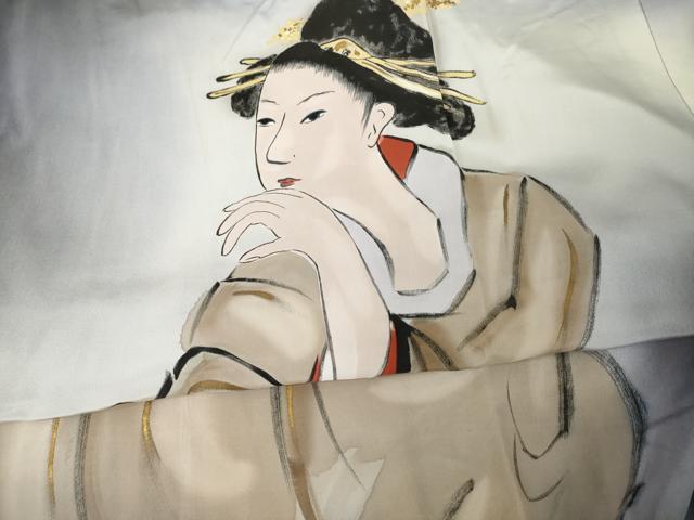 平和屋着物●男性　長襦袢　袷　手描き　女人文　暈し染め　正絹　逸品　AABF9608ck