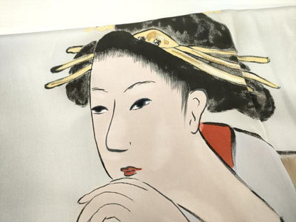 平和屋着物●男性　長襦袢　袷　手描き　女人文　暈し染め　正絹　逸品　AABF9608ck