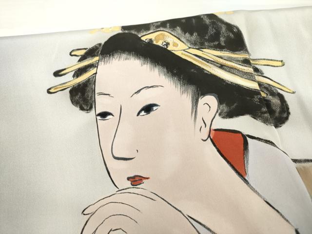 平和屋着物●男性　長襦袢　袷　手描き　女人文　暈し染め　正絹　逸品　AABF9608ck