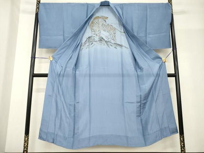 平和屋着物●男性　長襦袢　無双仕立て　手描き　虎　金彩　正絹　逸品　AABF9609ck