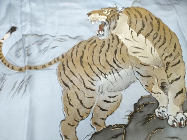 平和屋着物●男性　長襦袢　無双仕立て　手描き　虎　金彩　正絹　逸品　AABF9609ck