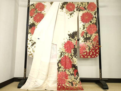平和屋着物●Luxjewel　振袖　刺繍　菊　暈し染め　金彩　ロング丈　正絹　逸品　AABF9610ck