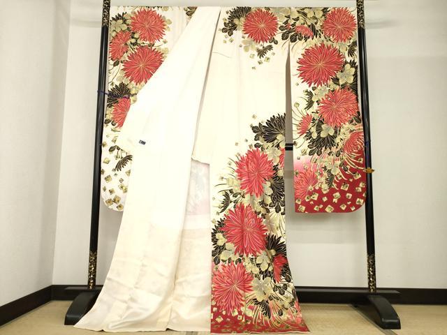 平和屋着物●Luxjewel　振袖　刺繍　菊　暈し染め　金彩　ロング丈　正絹　逸品　AABF9610ck