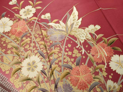 平和屋着物●豪華振袖　駒刺繍　花蝶文　金彩　正絹　逸品　AABF9612ck