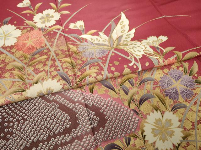 平和屋着物●豪華振袖　駒刺繍　花蝶文　金彩　正絹　逸品　AABF9612ck