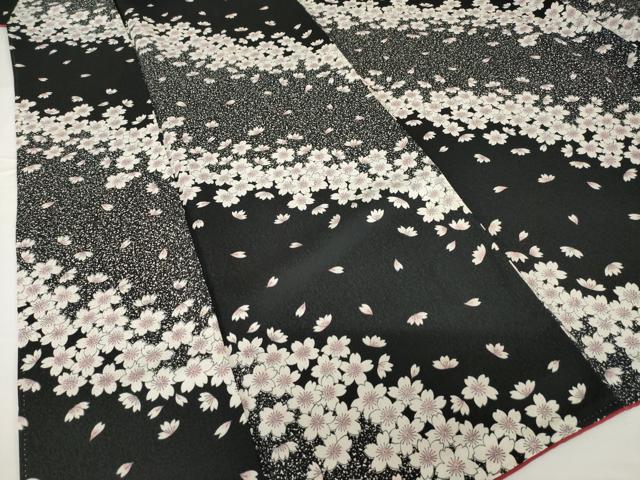 平和屋着物●上質な小紋　舞桜　黒地　正絹　逸品　AABF9613ck