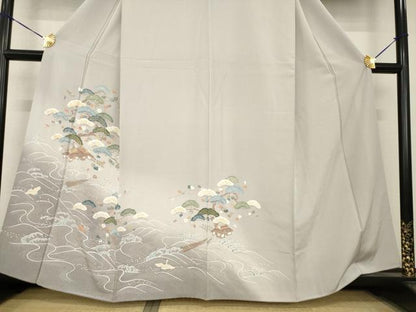 平和屋着物●訪問着　友禅　立波飛鶴風景文　暈し染め　正絹　逸品　AABF9614ck