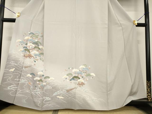 平和屋着物●訪問着　友禅　立波飛鶴風景文　暈し染め　正絹　逸品　AABF9614ck