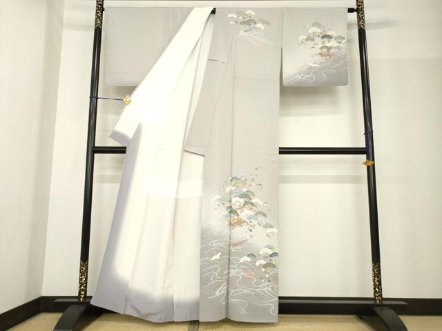 平和屋着物●訪問着　友禅　立波飛鶴風景文　暈し染め　正絹　逸品　AABF9614ck