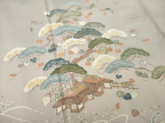 平和屋着物●訪問着　友禅　立波飛鶴風景文　暈し染め　正絹　逸品　AABF9614ck