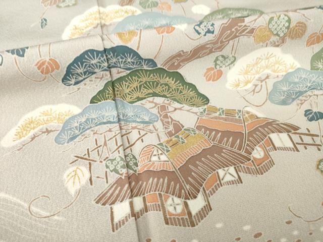 平和屋着物●訪問着　友禅　立波飛鶴風景文　暈し染め　正絹　逸品　AABF9614ck