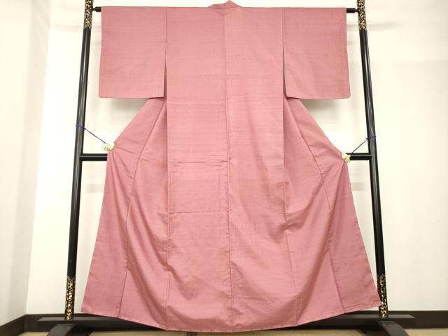 平和屋着物●紅花紬　米沢　色無地　蘇芳香色　正絹　逸品　未使用　AABF9627ck