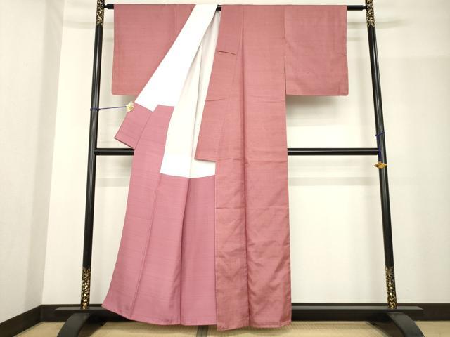 平和屋着物●紅花紬　米沢　色無地　蘇芳香色　正絹　逸品　未使用　AABF9627ck