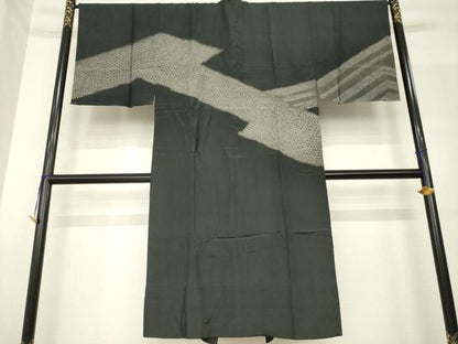 平和屋着物●男性　長襦袢　袷　絞り　幾何学文　正絹　逸品　AABF9628ck