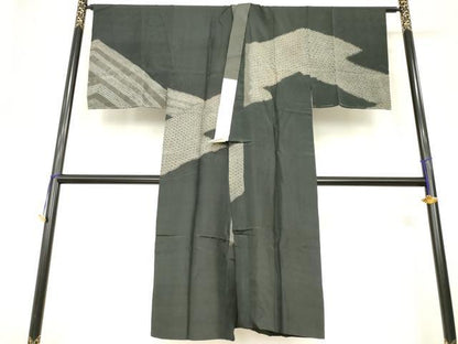平和屋着物●男性　長襦袢　袷　絞り　幾何学文　正絹　逸品　AABF9628ck