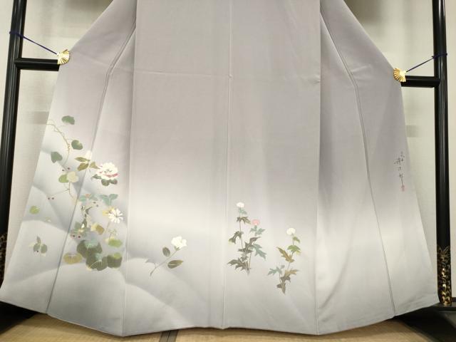 平和屋着物●二代目清次郎　手描き　訪問着　草花文　暈し染め　正絹　逸品　未使用　AABF9629ck