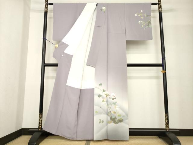 平和屋着物●二代目清次郎　手描き　訪問着　草花文　暈し染め　正絹　逸品　未使用　AABF9629ck