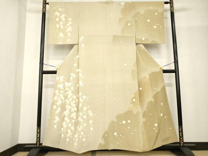 平和屋着物●訪問着　友禅　雪輪枝垂れ花文　正絹　逸品　AABF9633ck