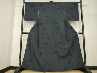 平和屋着物●本塩沢　110亀甲　花唐草文　正絹　逸品　AABF9636ck
