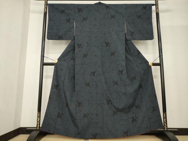 平和屋着物●本塩沢　110亀甲　花唐草文　正絹　逸品　AABF9636ck