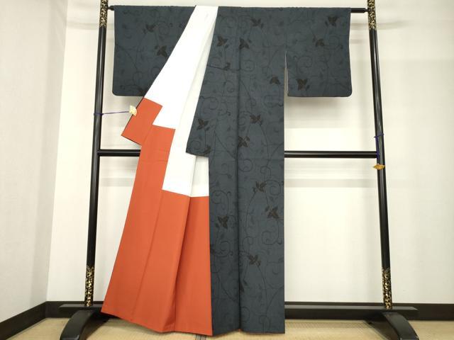 平和屋着物●本塩沢　110亀甲　花唐草文　正絹　逸品　AABF9636ck