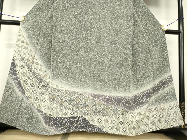 平和屋着物●訪問着 型染め 流水花蝶文 暈し染め 正絹 逸品 未使用 AABF9639ck