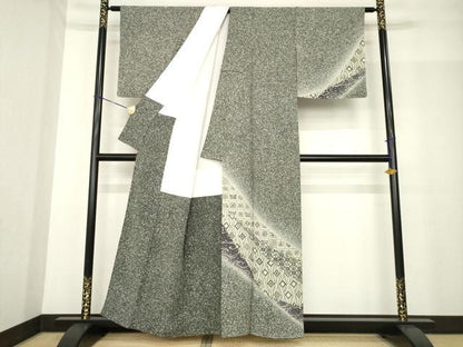 平和屋着物●訪問着 型染め 流水花蝶文 暈し染め 正絹 逸品 未使用 AABF9639ck