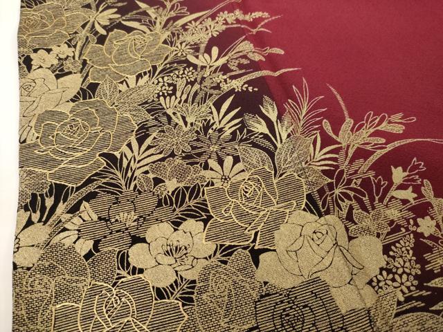 平和屋着物●豪華振袖　薔薇　バラ　暈し染め　金彩　正絹　逸品　AABF9640ck