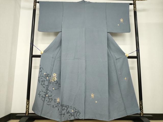 平和屋着物●染織作家　染織デザイナー　大島明　訪問着　更紗花文　金銀彩　金通し地　正絹　逸品　未使用　AABF9642ck